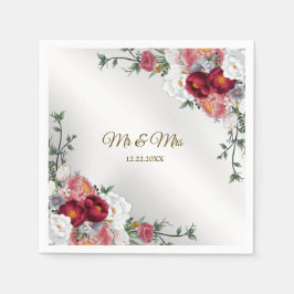 ウェディングカラフルパーティーレッドホワイトフローラシルバー スタンダードカクテルナプキン