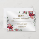 ウェディングカラフルパーティーレッドホワイトフローラシルバー 出欠カード (正面)