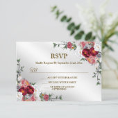 ウェディングカラフルパーティーレッドホワイトフローラシルバー 出欠カード (スタンド正面)