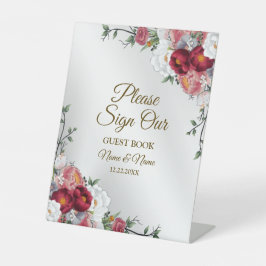 ウェディングカラフルパーティーレッドホワイトフローラシルバー 台座サイン