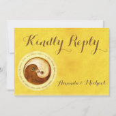 ウェディングカードにお返事ください。 ゴールドの陰陽の鳩が調和を。 招待状 (正面)