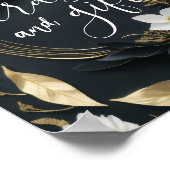 ウェディングカードギフトシックなホワイト金ゴールドフローラリース ポスター (角)