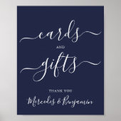 ウェディングカードモダンギフト書道ネイビーブルー ポスター (正面)