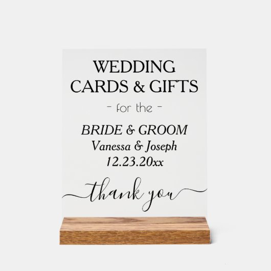 ウェディングギフト白い黒い名澄ん前 アクリルサイン (正面)