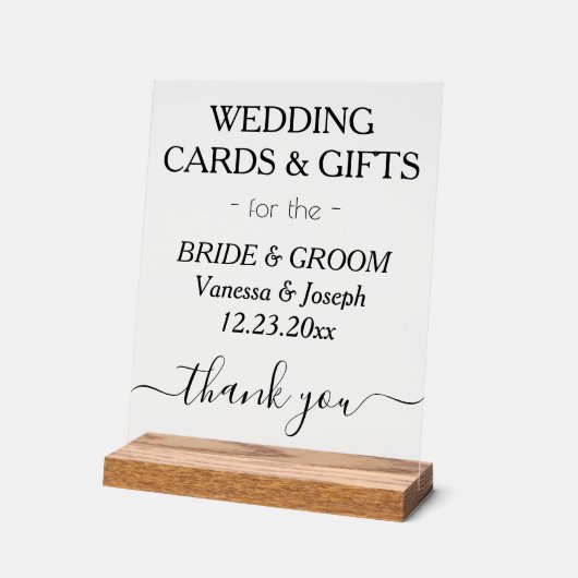 ウェディングギフト白い黒い名澄ん前 アクリルサイン (傾斜)