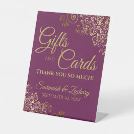 ウェディングギフト&カードありがとうマゼンタ&金ゴールド 台座サイン