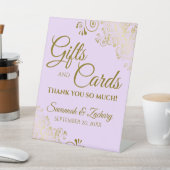 ウェディングギフト&カードありがとう薄紫パープル金ゴールド 台座サイン (インサイチュ)