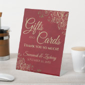 ウェディングギフト&カードありがとう赤い金ゴールドフリル 台座サイン (インサイチュ)