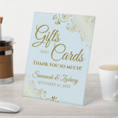ウェディングギフト&カードサンキューパウダーブルー&金ゴールド 台座サイン (インサイチュ)