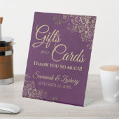 ウェディングギフト&カードサンキュープラムパープル&金ゴールド 台座サイン (インサイチュ)