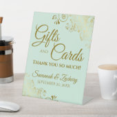 ウェディングギフト&カードサンキューミントグリーン&金ゴールド 台座サイン (インサイチュ)
