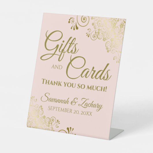 ウェディングギフト&カードサンキュー赤面ピンク&金ゴールド 台座サイン (正面)