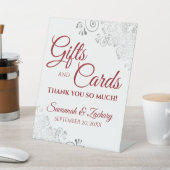 ウェディングギフト&カードシルバーフリルオンホワイト 台座サイン (インサイチュ)