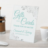 ウェディングギフト&カードシルバーフリル&アクアティール（緑がかった色） 台座サイン (インサイチュ)