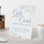 ウェディングギフト&カードシルバーフリル&ダスティブルー 台座サイン (インサイチュ)