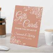 ウェディングギフト&カードホワイトレーステラコッタコーラル 台座サイン (インサイチュ)