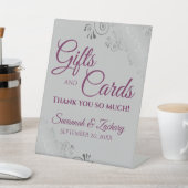 ウェディングギフト&カードレースのようグレーのシルバーマゼンタ 台座サイン (インサイチュ)