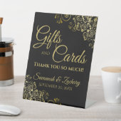 ウェディングギフト&カードレースのようブラックの金ゴールド 台座サイン (インサイチュ)