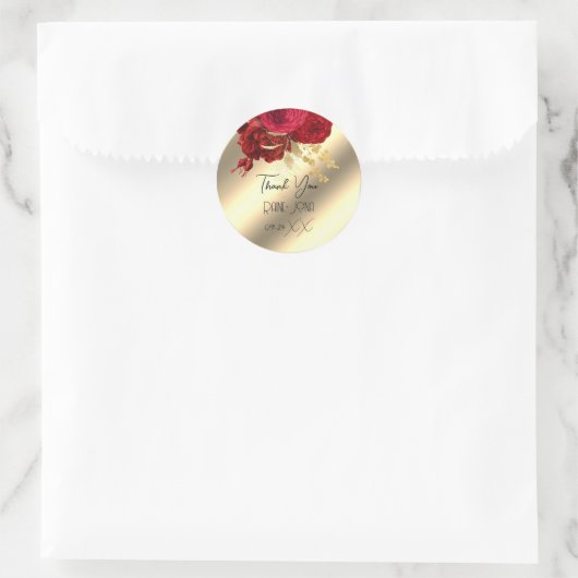 ウェディングギフト 結婚 16歳の誕生日 赤 ゴールドにお礼 ラウンドシール (バッグ)