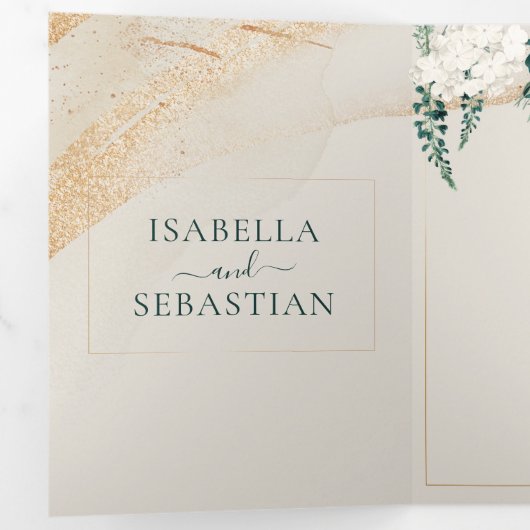 ウェディングクリームオールインワンセット エメラルドグリーンローズ 三つ折り招待状 (内部最初)