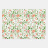 ウェディンググリーンとピンクのトロピカルフラワーとフェルン ラッピングペーパーシート (正面3)