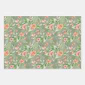 ウェディンググリーンとピンクのトロピカルフラワーとフェルン ラッピングペーパーシート (正面2)