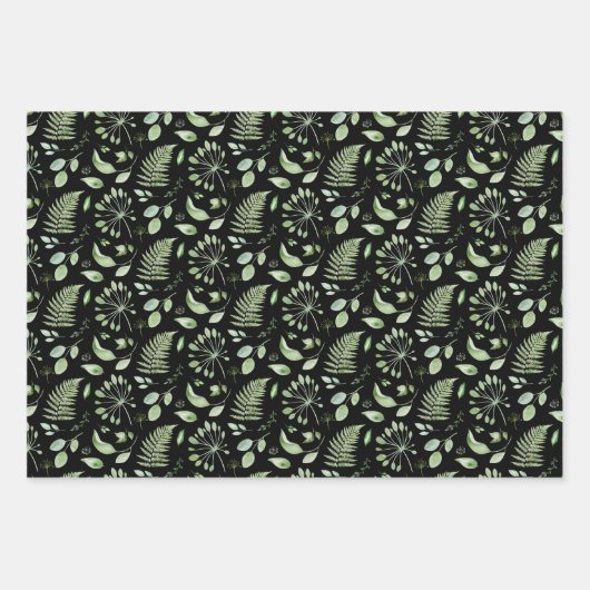 ウェディンググリーンのトロピカルリーフとフェルン ラッピングペーパーシート (正面2)