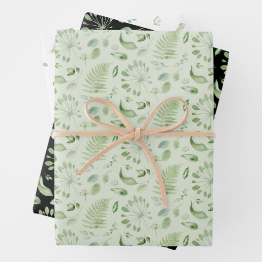 ウェディンググリーンのトロピカルリーフとフェルン ラッピングペーパーシート (インサイチュ)