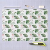 ウェディンググリーン水彩トロピカルリーフピンクの鳥 薄葉紙 (クラフト)