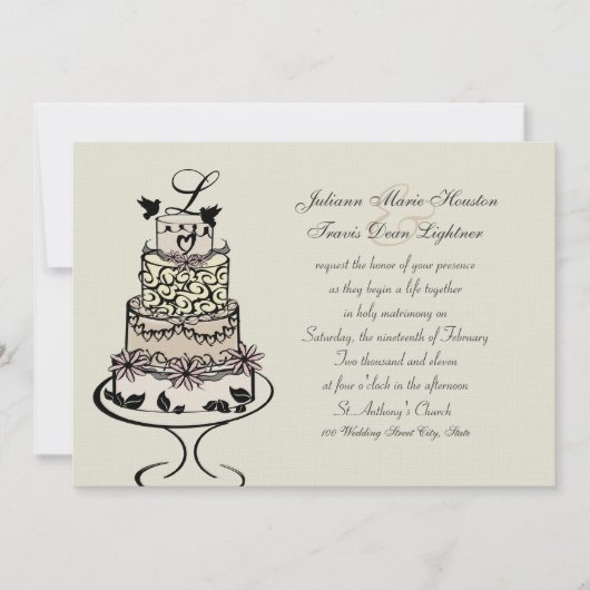 ウェディングケーキのモノグラム / ウェディング 招待状 (正面)