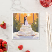 ウェディングケーキ花嫁と花婿のブラウンヘア水彩画 スタンダードカクテルナプキン (インサイチュ)