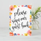 ウェディングゲストブック お手頃 ボヘミアンフラワーサイン 招待状 (スタンド正面)