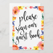 ウェディングゲストブック アフォーダブル ボヘミアンフラワーロゴ 招待状 (正面/裏面)