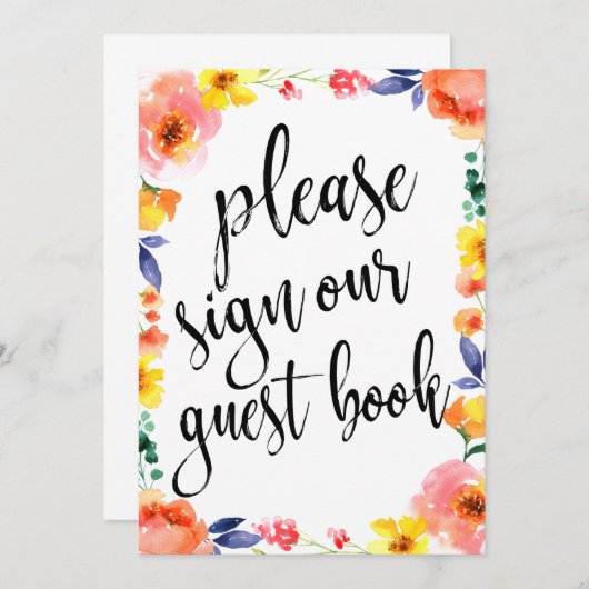 ウェディングゲストブック アフォーダブル ボヘミアンフラワーロゴ 招待状 (正面/裏面)