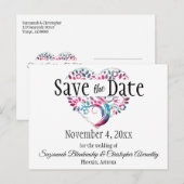 ウェディングザデイトアクアブルーツリーハートカスタム 案内ポストカード (正面/裏面)