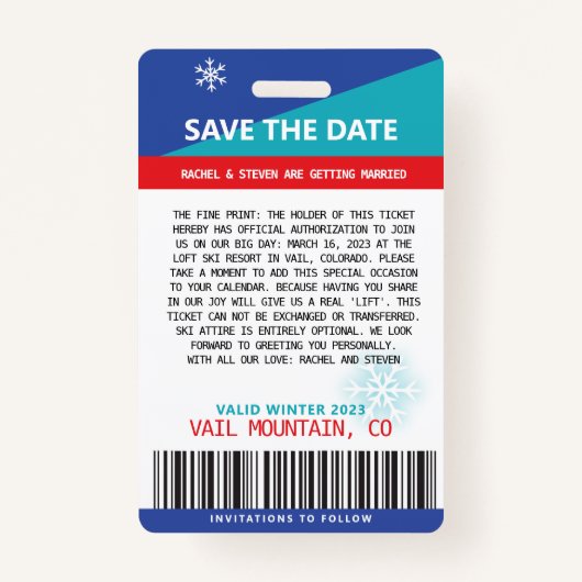 ウェディングザデイトオリジナルスキーリフトチケット バッジ (裏面)