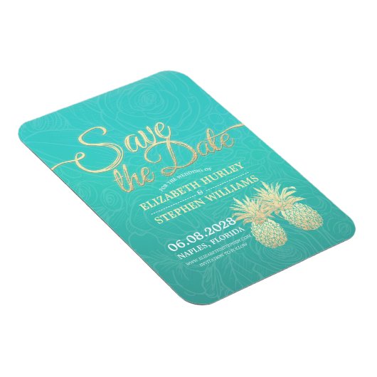 ウェディングザデイトゴールデンパイナップルティール(緑がかった色)バラ マグネット (右側)