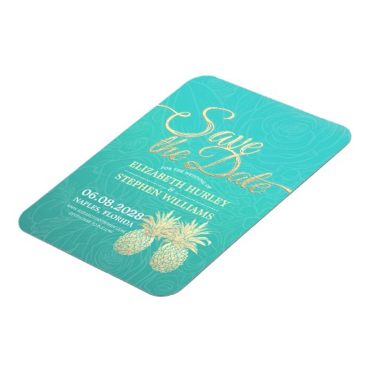 ウェディングザデイトゴールデンパイナップルティール(緑がかった色)バラ マグネット (左側)