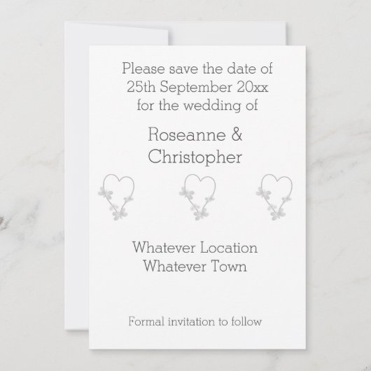 ウェディングザデイトシルバーハート蝶 案内状 (裏面)