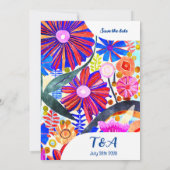 ウェディングザデイトレトロブルーオレンジ 招待状 (裏面)