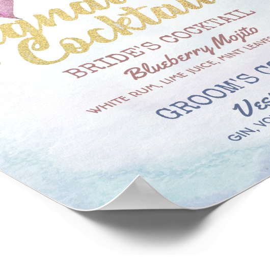 ウェディングシグネチャードリンクメニュー ボーホーフラワーフェザー ポスター (角)