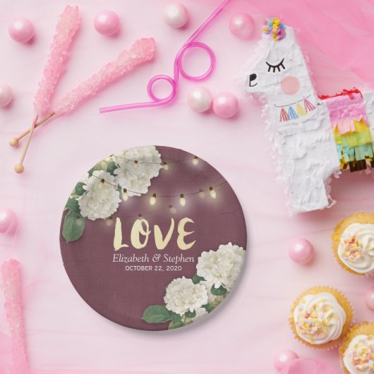 ウェディングシャワーあじさい糸ライトブルガンディーレッド ペーパープレート (パーティー)