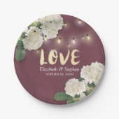 ウェディングシャワーあじさい糸ライトブルガンディーレッド ペーパープレート (正面)