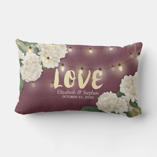 ウェディングシャワーあじさい糸ライトブルガンディーレッド ランバークッション (裏面)