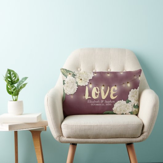 ウェディングシャワーあじさい糸ライトブルガンディーレッド ランバークッション (椅子)