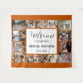 ウェディングシャワーのお出迎えスクリプト オレンジの写真コラージュ タペストリー (正面(横))