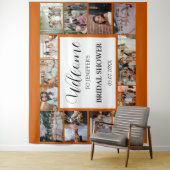 ウェディングシャワーのお出迎えスクリプト オレンジの写真コラージュ タペストリー (インサイチュ)