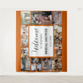 ウェディングシャワーのお出迎えスクリプト オレンジの写真コラージュ タペストリー (正面)