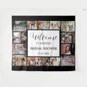 ウェディングシャワーのお出迎えスクリプト ブラック フォト コラージュ タペストリー (正面(横))