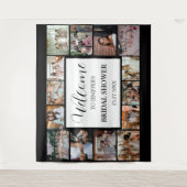 ウェディングシャワーのお出迎えスクリプト ブラック フォト コラージュ タペストリー (正面)